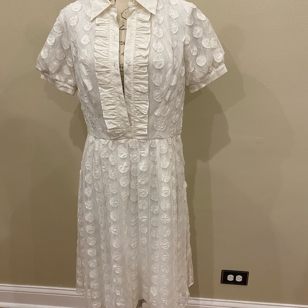 Adrianna Papell White Mesh Polka Dot Dress